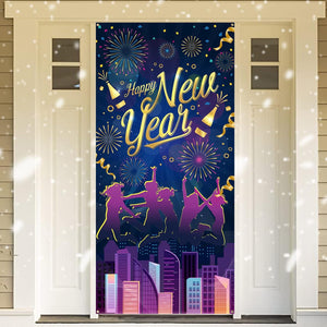 Happy New Year Door Cover, Large Fabric Backdrop Banner