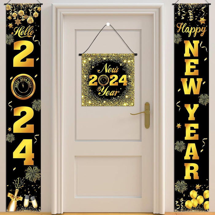 2024 Happy New Year Porch Sign, 3pcs New Years Eve Party Supplies