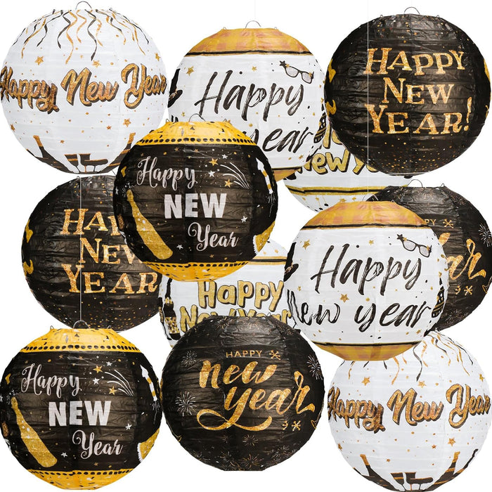 12 Pcs Happy New Year New Year's Eve Party Hanging Paper Lanterns Decoration