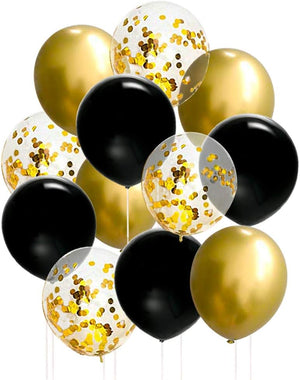 50 Pcs 12 Inches Black and Gold Balloons, Gold Metallic Latex Balloons for Birthday Party Decoration