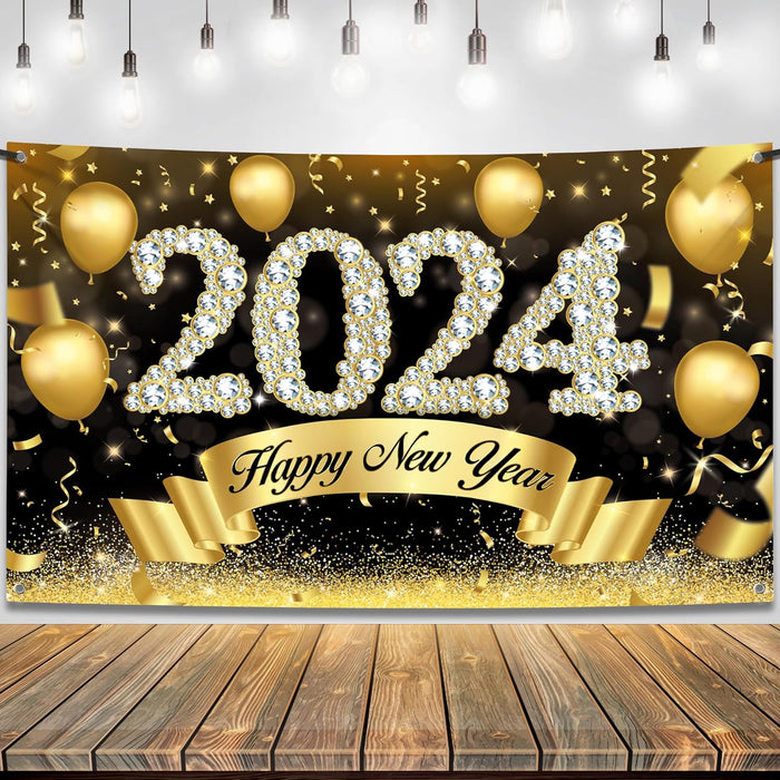 XtraLarge Happy New Years Banner 2024 - New Years Backdrop, 72x44 Inch