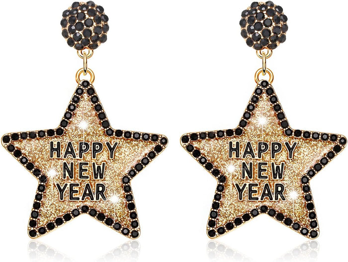 Happy New Year Earring for Women Glitter Rhinestone Star Dangle Earrings