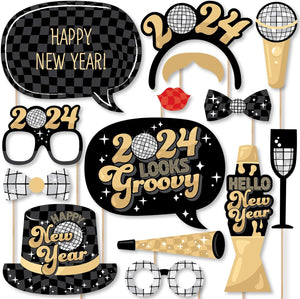 Big Dot of Happiness Disco New Year, Party Photo Booth Props Kit - 20 Count