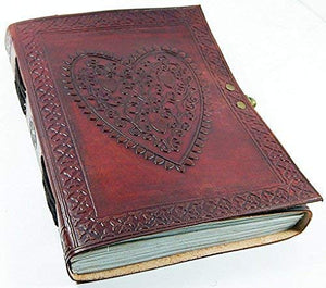 LEATHER JOURNAL Heart Engraved Cute Handmade Writing Notebook 7 x 5 Inches