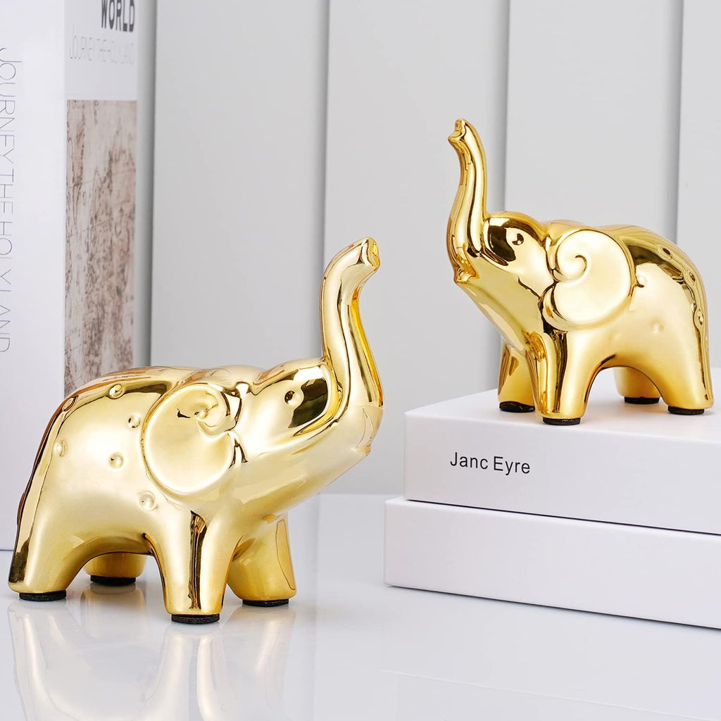 A Pair Gold Elephant Statue Home Decor, Modern Style Figurines