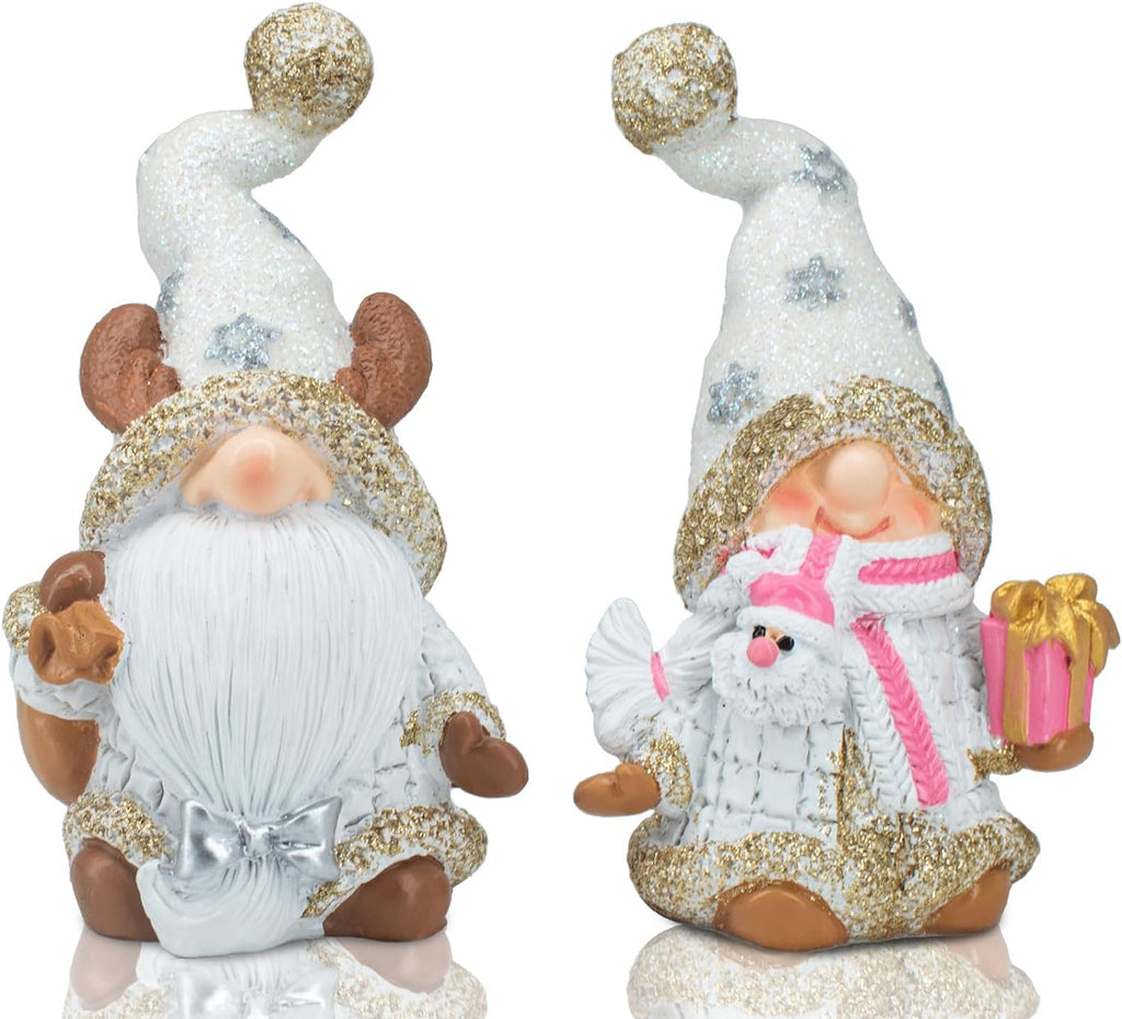 New Year Figurines Gnomes New Year Gifts, 2-Pack Handmade Resin Gnome Ornaments