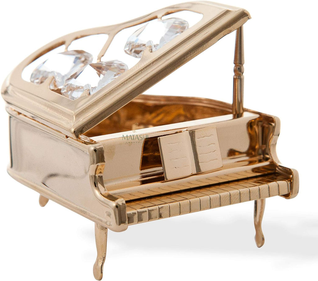 24K Gold Plated Classic Grand Piano Table Top Ornament | Musical Instrument Figurine Made with Genuine Crystals