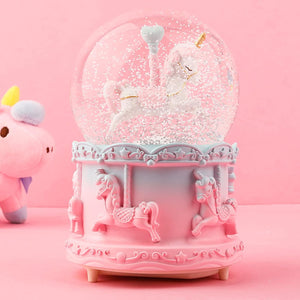 3.94 Inches Unicorn Carousel Snow Globe with Music Color Changing Automatic Snowfall