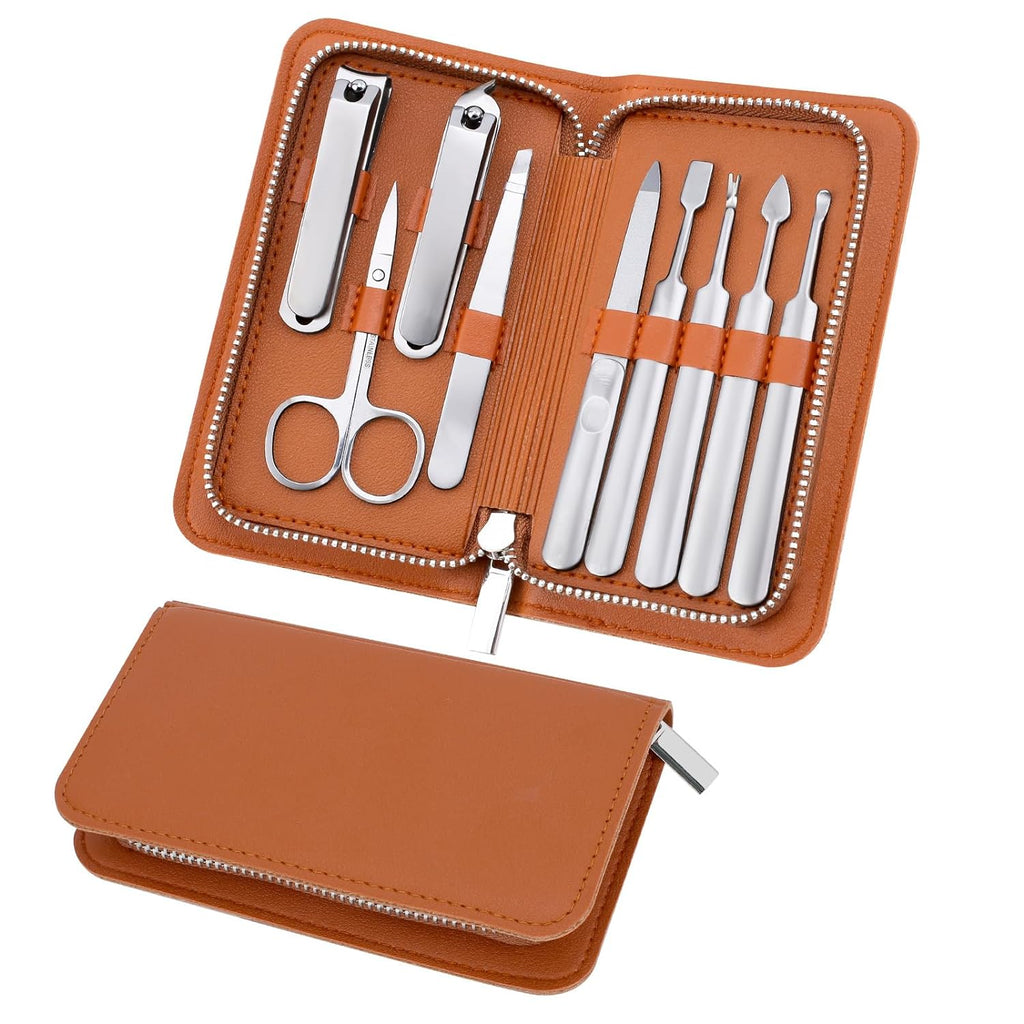 Professional Manicure Set for Men - Heavy Duty Stainless Steel 9 Piece Women Mens' Pedicure Tools Kit