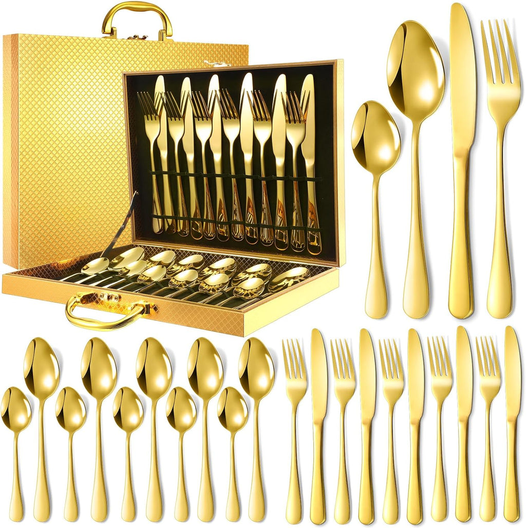 24 Pcs Silverware Set with Gift Box Service for 6, Stainless Steel Flatware Tableware Cutlery Set