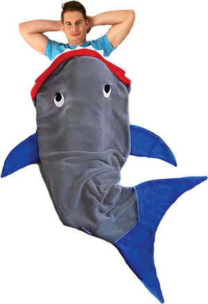 Wearable Shark Blanket, Shark Tail Double Sided Cozy Minky Fleece Throw Blanket (Gray & Blue)