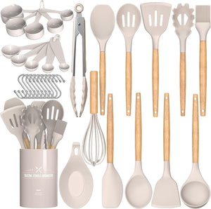 33 pcs Non-Stick Silicone Cooking Kitchen Utensils Spatula Set with Holder