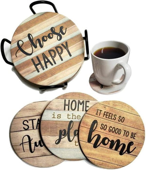 Set of 6 Rustic Farmhouse Stone & Cork Coasters for Drinks, Absorbent