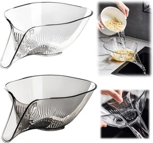 Fruit Cleaning Bowl with Strainer Container, Kitchen Sink Food Collector Drainer (2PCS, Transparent + Gray)