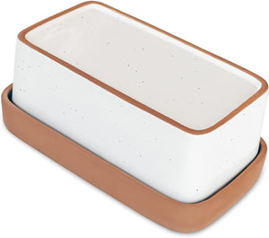 Two-in-One Butter Dish with Lid, Covered Butter Crock Container to Leave on Countertop, Vanilla White