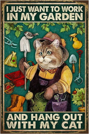 Retro Tin Sign Metal Poster Vintage Wall Decor Fat Cat Trim Garden Funny Decorations, 8x12 Inch