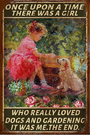 A Girl Loves Dogs and Gardening, Garden Tin Sign, Vintage Metal Sign Poster, 8x12 Inch