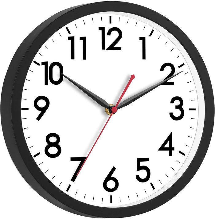 12 Inch Wall Clock Silent Non-Ticking Modern Wall Clocks Battery Operated, Black