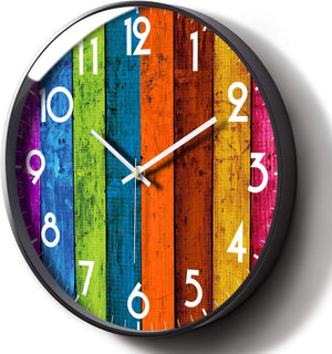 Silent Modern Wall Clock Colorful Kitchen Clocks Battery Operated Non-Ticking Wall Decor, 12-Inch, Multicolot