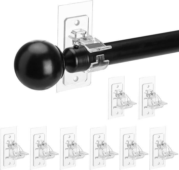 (8 Pack) No Drilling Curtain Rod Holders, Max Load 17 Lbs Clear Adhesive Hook Brackets for Rods