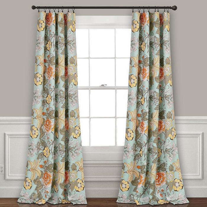 Blue and Green Sydney Curtains | Floral Garden Room Darkening Window Set for Living, Dining, Bedroom x 52, 84" L Panel Pair