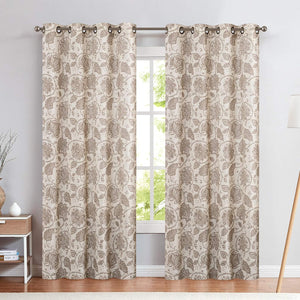 Taupe Floral Paisley Patterned Curtains 84 Inch Length, Vintage Farmhouse Window Treatments, Grommet 2 Panels, Taupe