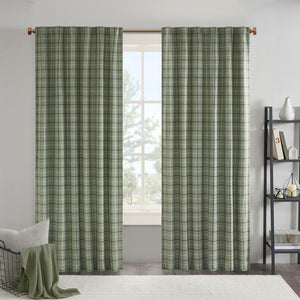 Plaid Curtain Window, Thermal Insulated Fleece Lining, 1-Single Panel Pack, 50" x 84" Rod Pocket, Green