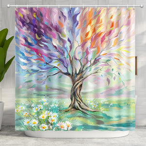 Oil Painting Tree Shower Curtain, Colored Seasons Home Office Decor