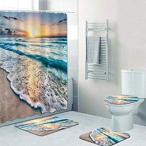 Shower Curtains with Bath Rugs Non-Slip Soft Toilet Lid Cover for Bathroom.Multicolor, 72 x 72 inches