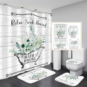 4 Pcs Farmhouse Shower Curtain Vintage Floral Bathroom Sets, Flowers Leaves Bathroom Decor