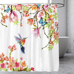 Hummingbird Shower Curtain for Bathroom with Hooks, Decorative Spring Summer Bath Curtain, 72 x 72 inches