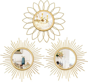 3 Pack Gold Mirrors for Wall Metal Sunburst Wall Mirrors Home Decor