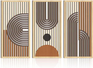 Set Of 3 Hollow Wooden Wall Decor Abstract Geometric Boho Wall Art, 32 x16 inches