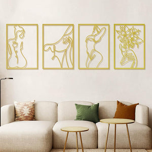 4 pcs Metal Wall Art Gold Wall Decor Minimalist