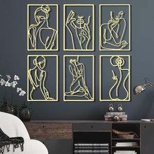 6 Pcs Metal Wall Decor Metal Abstract Woman Modern Decor (Gold)