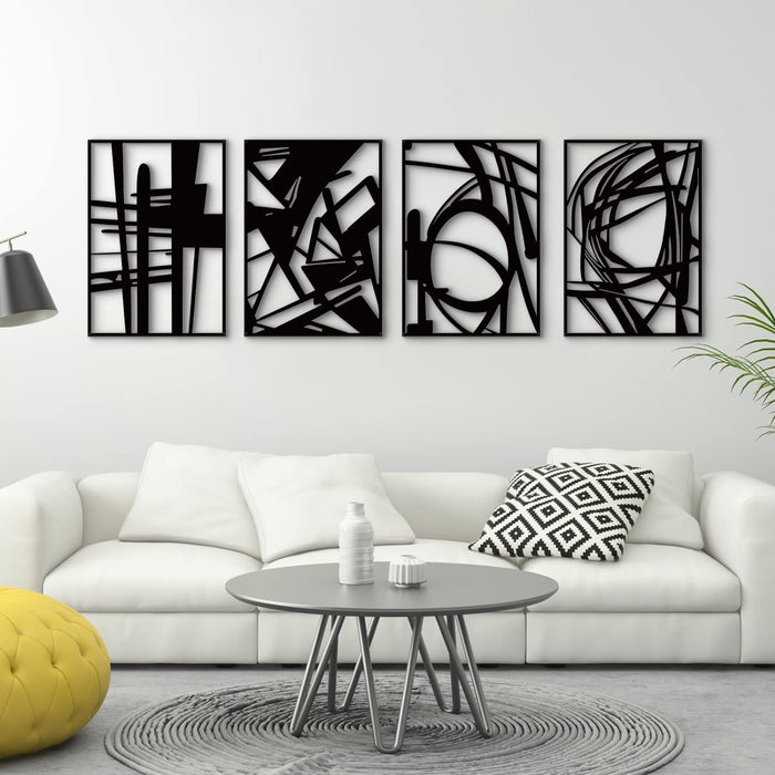 4 Pack Black Abstract Metal Wall Art, Minimalist Decor (Black, M Size 16 x 11'')