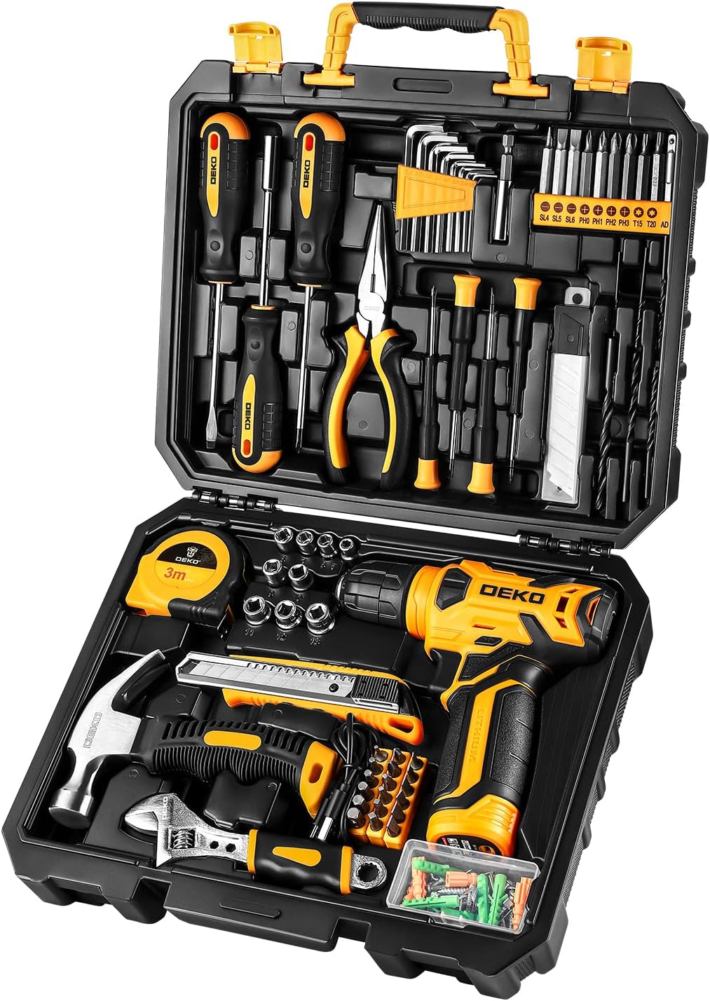 126 Piece Power Tool Combo Kits with 8V Cordless Drill, 10MM 3/8'' Keyless Chuck, Professional Household Home DIY Hand Tool Kits