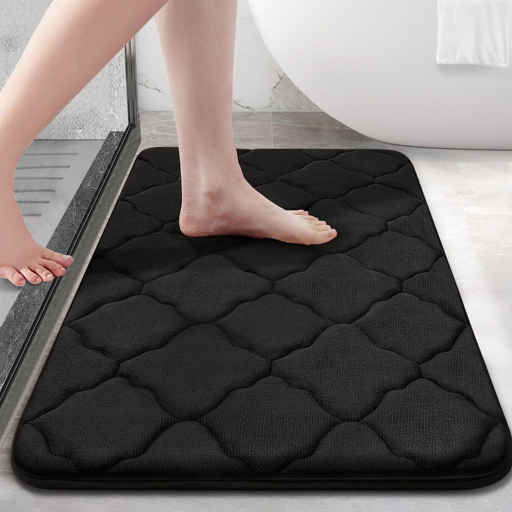 Memory Foam Bath Mat Rug 24x16, Ultra Soft Non Slip and Absorbent Bathroom Rug, Black