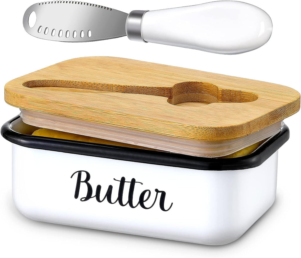 Butter Dish with Lid and Butter Curler Knife for Countertop Farmhouse Decor