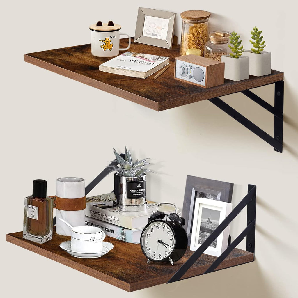 15.7” Long x 11.8” Deep Wall Mounted Hanging Shelves, Storage and Display Shelf Set, Rustic Brown