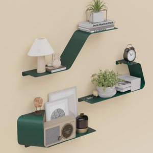 Set of 3 Wall Mounted Metal Shelves with Unique Design for Wall Storage, Green