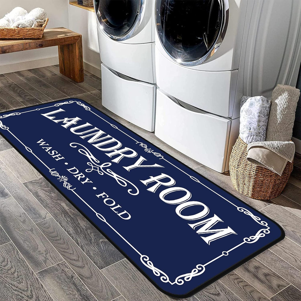 Area Rug Runner Non Slip Soft Farmhouse Laundry Mats Room Decor 20 X 48 inch, Blue