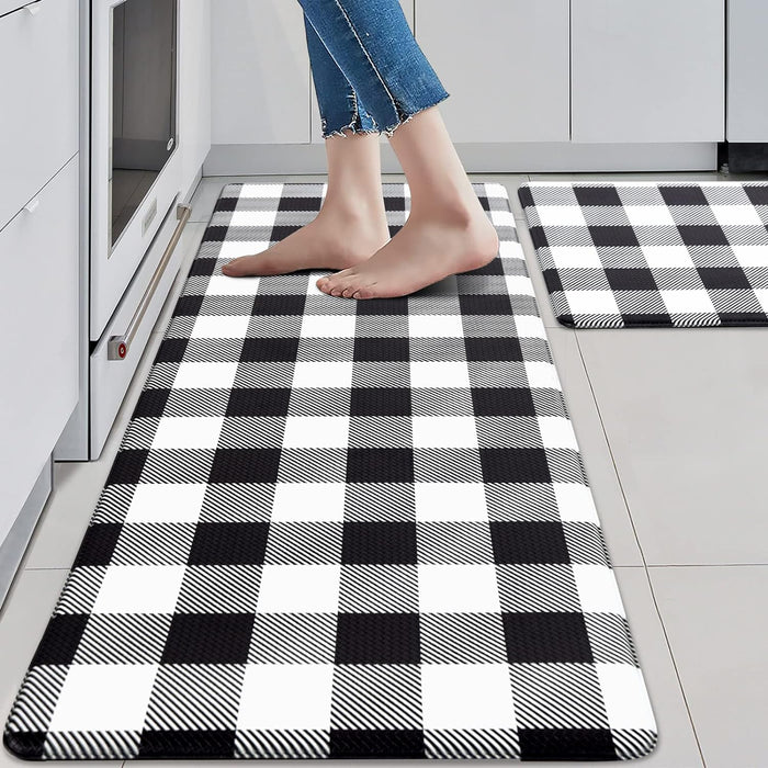 2 PCS Anti Fatigue Rugs Non Skid Waterproof Floor Mat Cushioned Black and White ( 17.3''×29''+17.3"x47"-0.4")