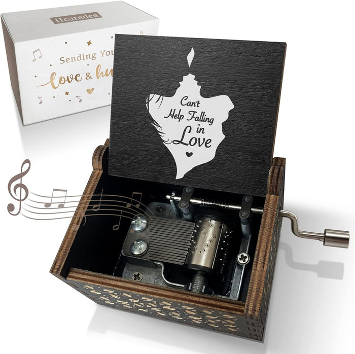 Wooden Music Box-Can’t Help Falling in Love Hand Crank Laser Engraved Vintage Wood Musical Boxes Gift