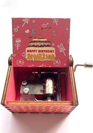 Pink Birthday Gifts Music Boxes,Cute Hand Crank Wooden Vintage Classic Wood Colorful Mechanism Musical Gifts