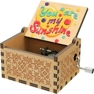 You are My Sunshine Heart Music Boxes,Wooden Hand Crank Engarved Antique Musical Box Gift, Wood Heart