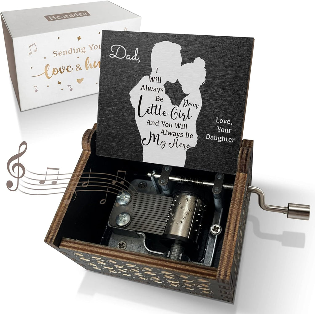 Wooden Music Box for Dad from Daughter,I Will Always be Your Little Girl Hand Crank Musical Boxes