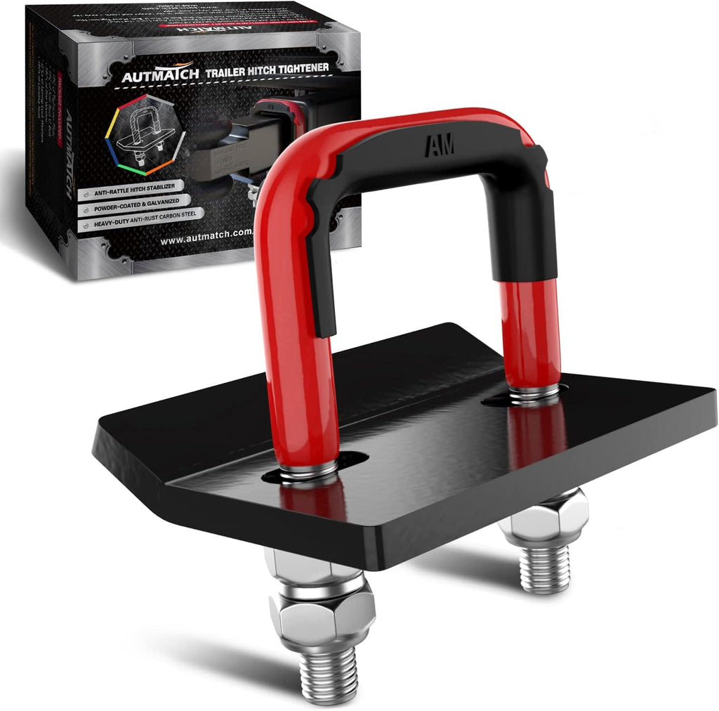 Hitch Tightener Anti-Rattle Clamp, Heavy Duty Hitch Stabilizer for 1.25" and 2" Trailer Hitches, Red and Black