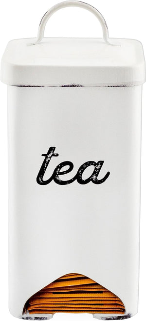 Enamelware Tea Bag Caddy Dispenser for Wrapped Individual Tea Sachets, White