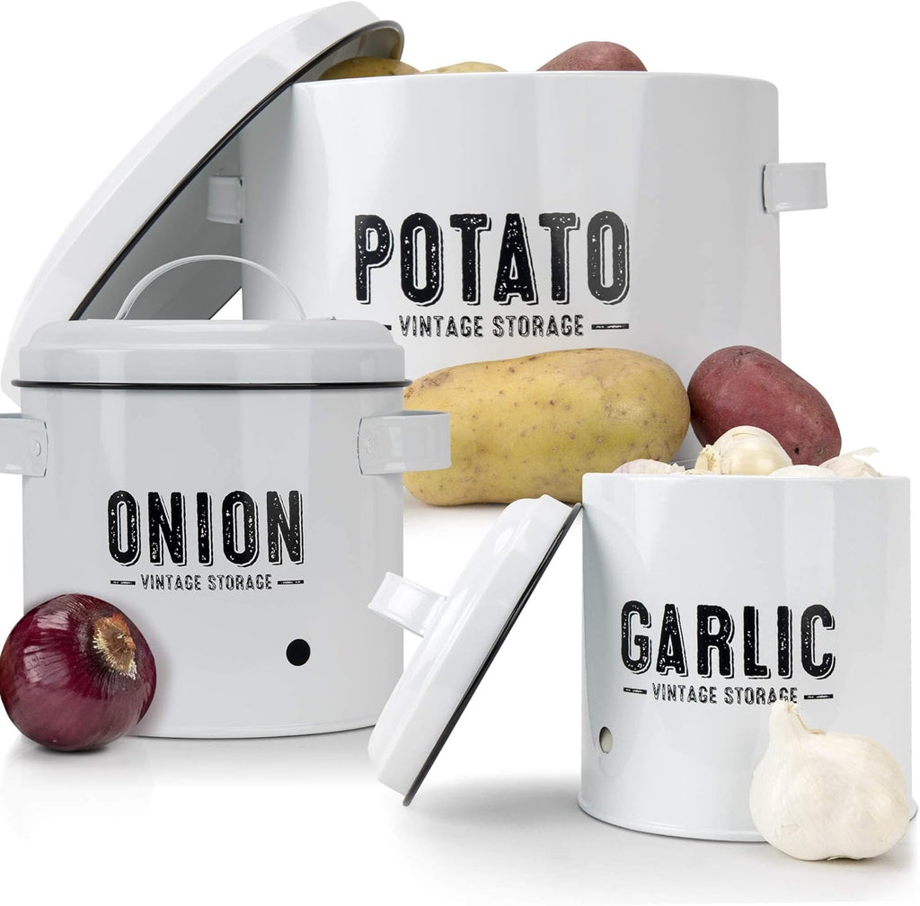 Potato Storage For Pantry, Canister Sets for the Kitchen Counter, Potatoes Storage, White